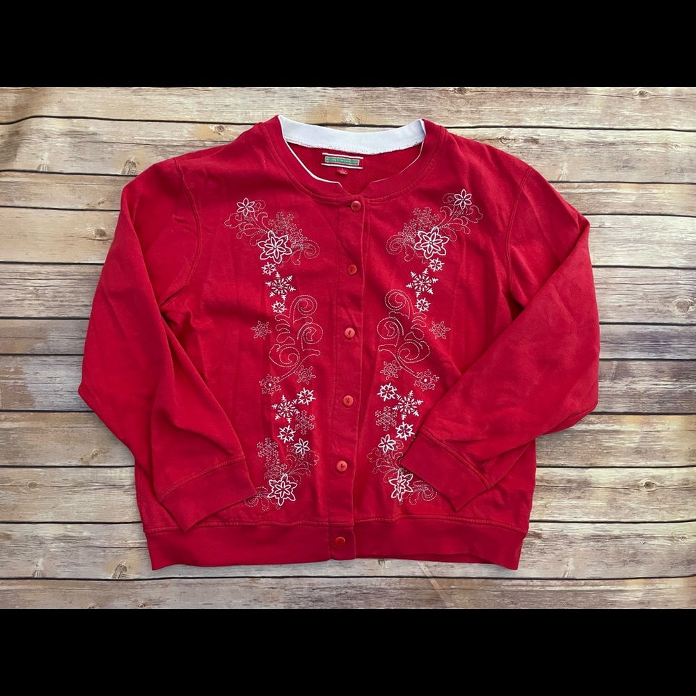 Ugly Christmas Sweater Holiday Traditions Snowflakes Red Womens L